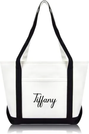 DALIX Womens Custom Names Monogrammed Premium Embroidered Tote Bag