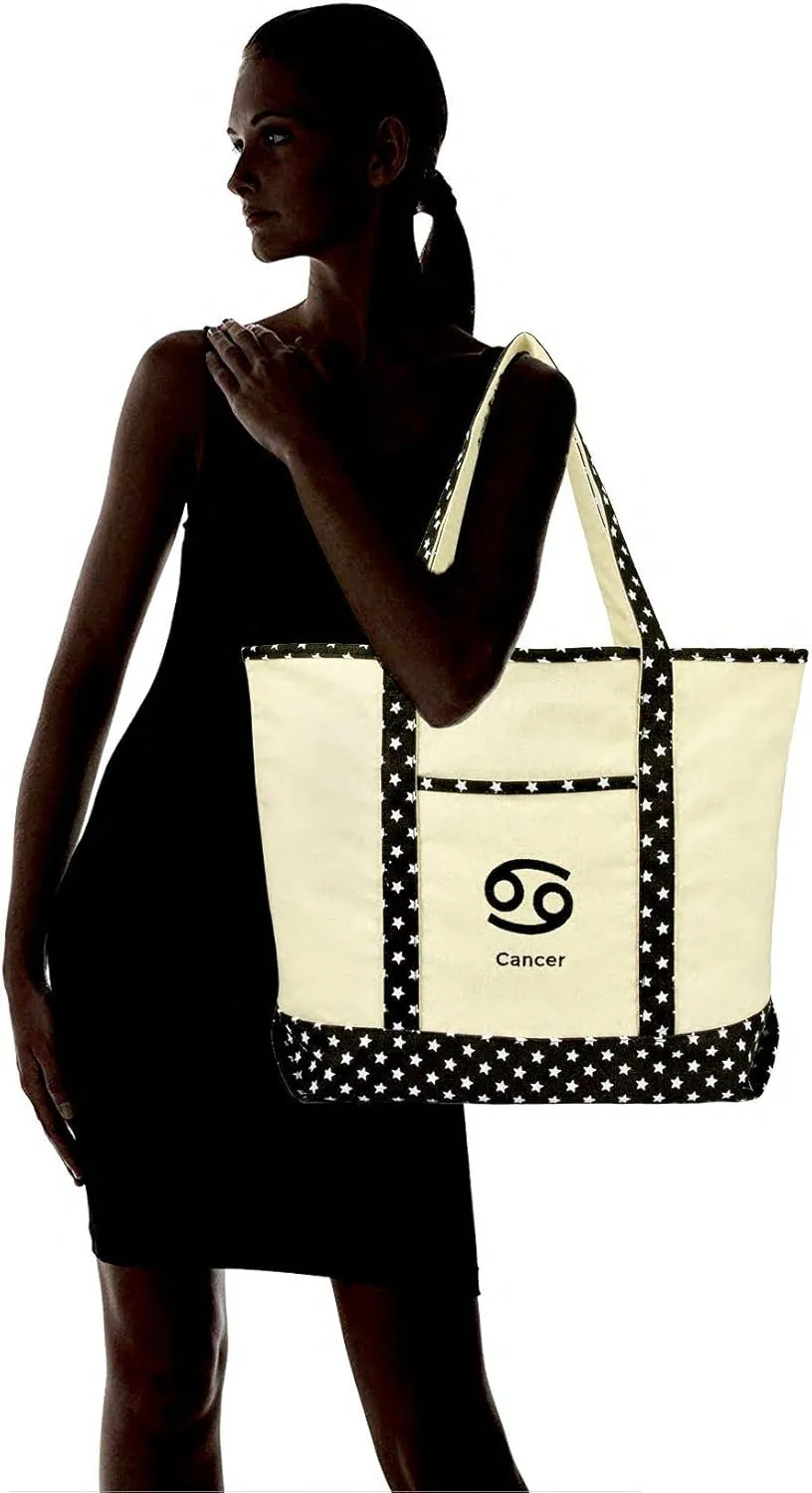 DALIX Zodiac Sign Shopping Tote Bag Black Star Horoscope Gifts - Cancer