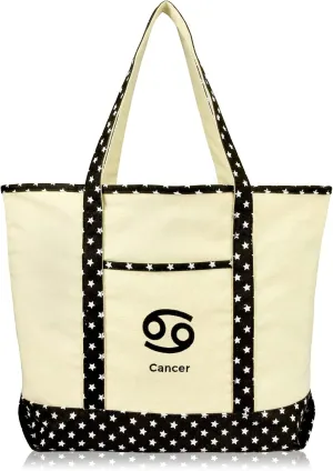 DALIX Zodiac Sign Shopping Tote Bag Black Star Horoscope Gifts - Cancer