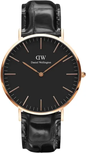 Daniel Wellington Classic Reading Watch, Italian Black Leather Band
