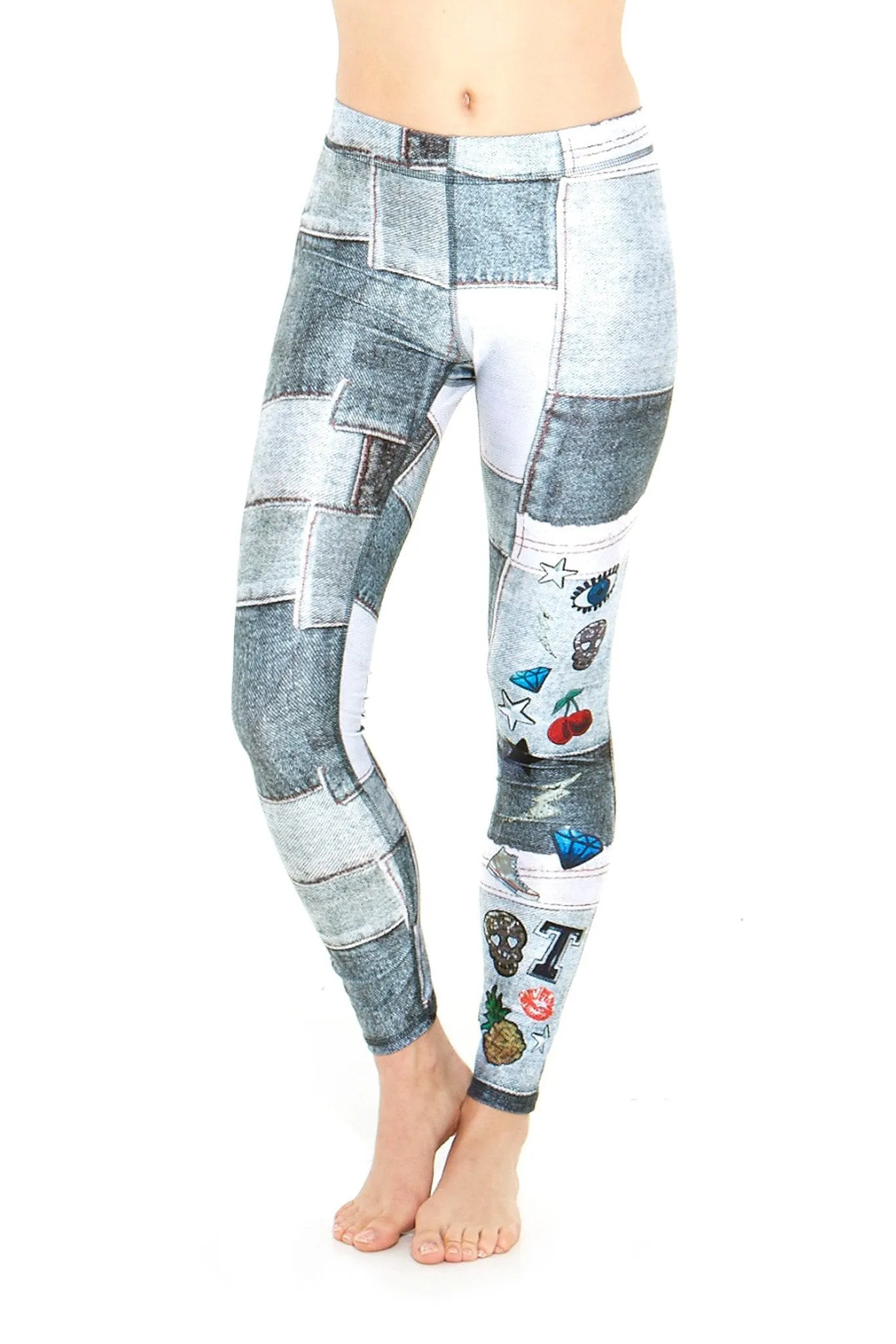 Denim Sequin Patchwork Leggings