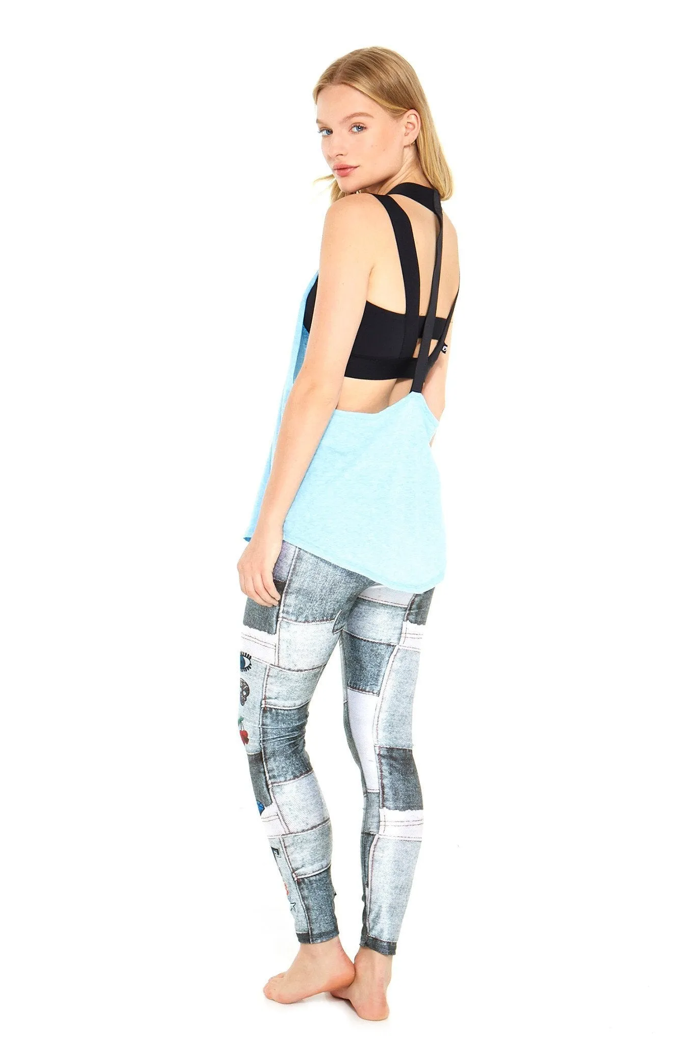 Denim Sequin Patchwork Leggings