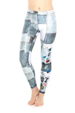 Denim Sequin Patchwork Leggings