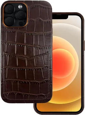 Designed for iPhone 13 Pro Wallet Case,Genuine Cowhide Leather Case Embossed Crocodile Pattern for iPhone 13 Pro with Card Holder Built-in Magnets for MagSafe Charging-Croco Umber
