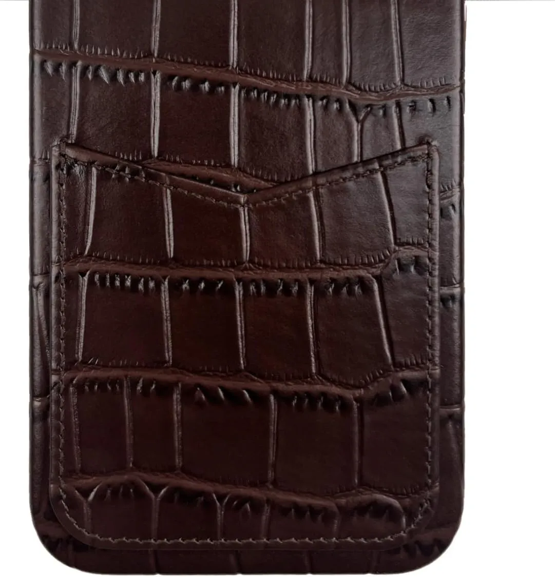Designed for iPhone 13 Pro Wallet Case,Genuine Cowhide Leather Case Embossed Crocodile Pattern for iPhone 13 Pro with Card Holder Built-in Magnets for MagSafe Charging-Croco Umber