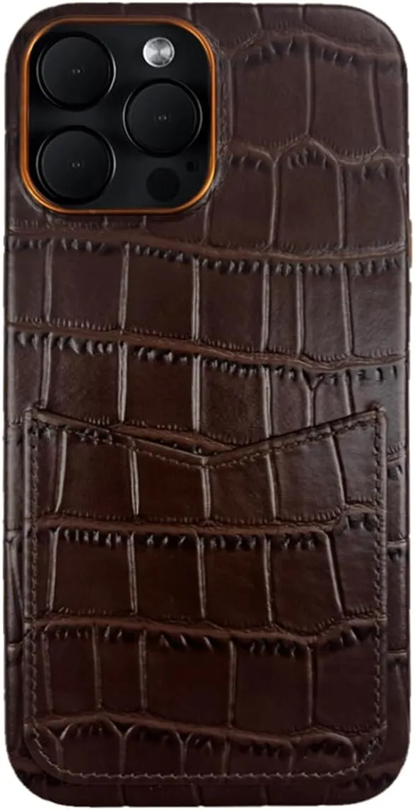 Designed for iPhone 13 Pro Wallet Case,Genuine Cowhide Leather Case Embossed Crocodile Pattern for iPhone 13 Pro with Card Holder Built-in Magnets for MagSafe Charging-Croco Umber