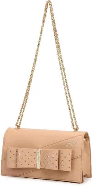 Designer Ribbon Romance Crossbody Clutch with Rhinestones Party and Wedding Evening Bling Purse for Women