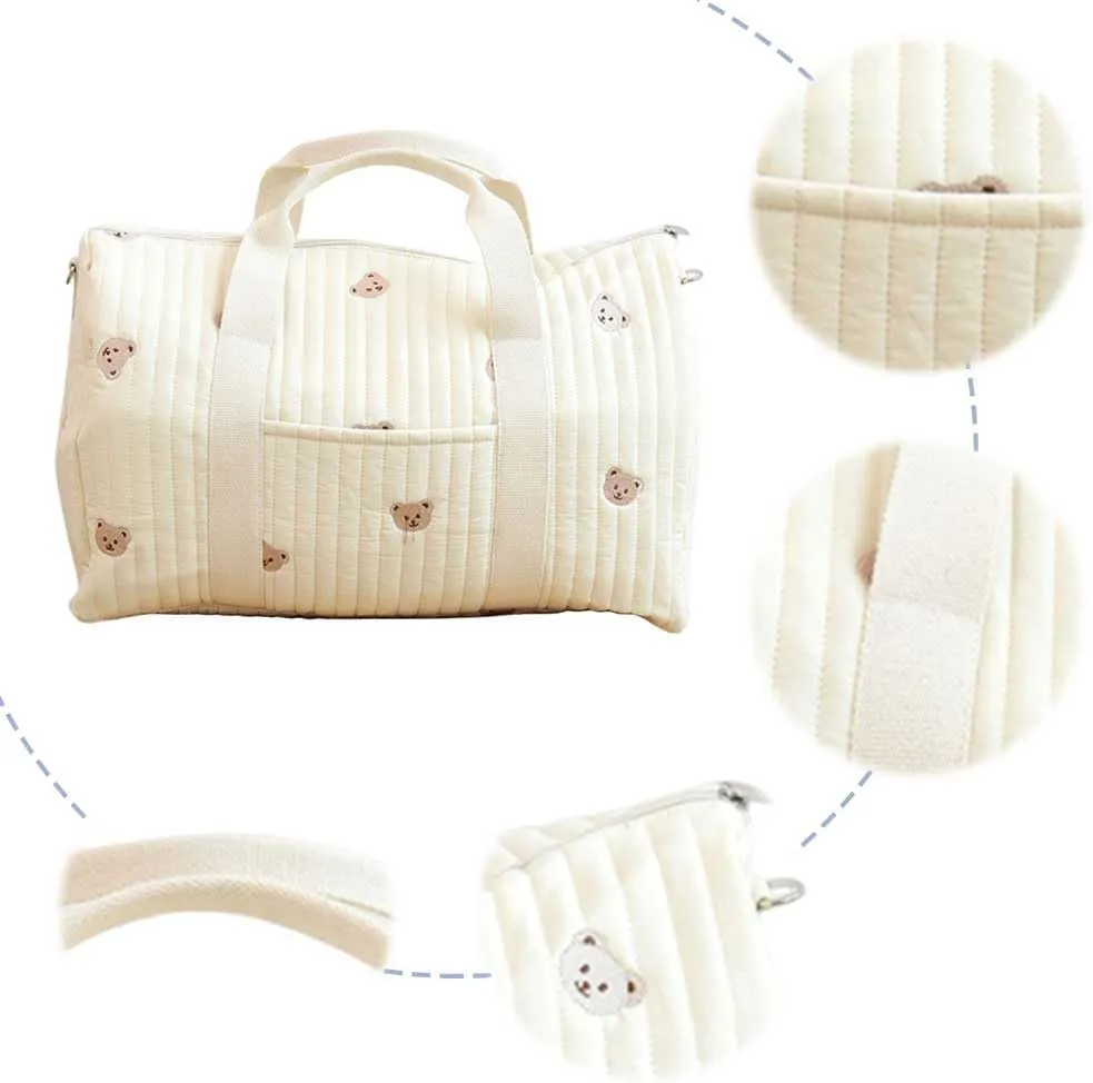Diaper Bag Embroidered Nappy Organizer Cute Cartoon Messenger Bag Mom Bag Storage Bag Luggage Tote Bag for Travel