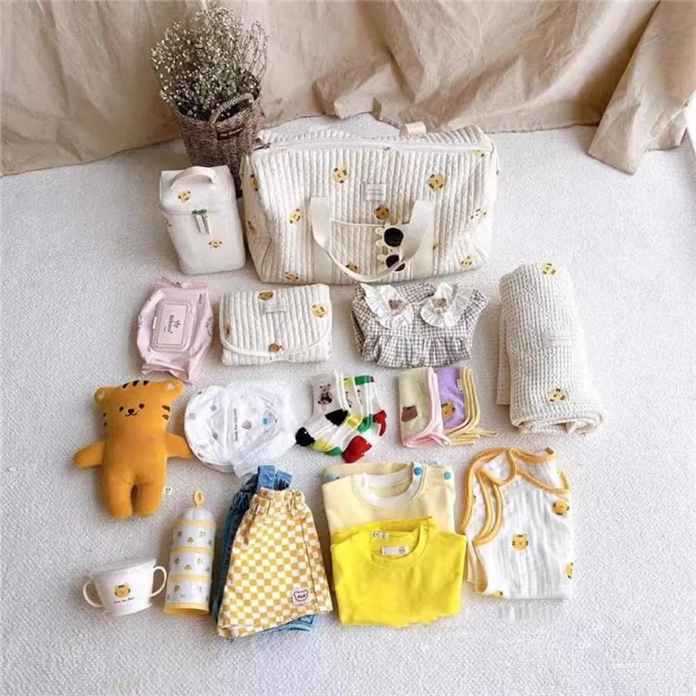 Diaper Bag Embroidered Nappy Organizer Cute Cartoon Messenger Bag Mom Bag Storage Bag Luggage Tote Bag for Travel