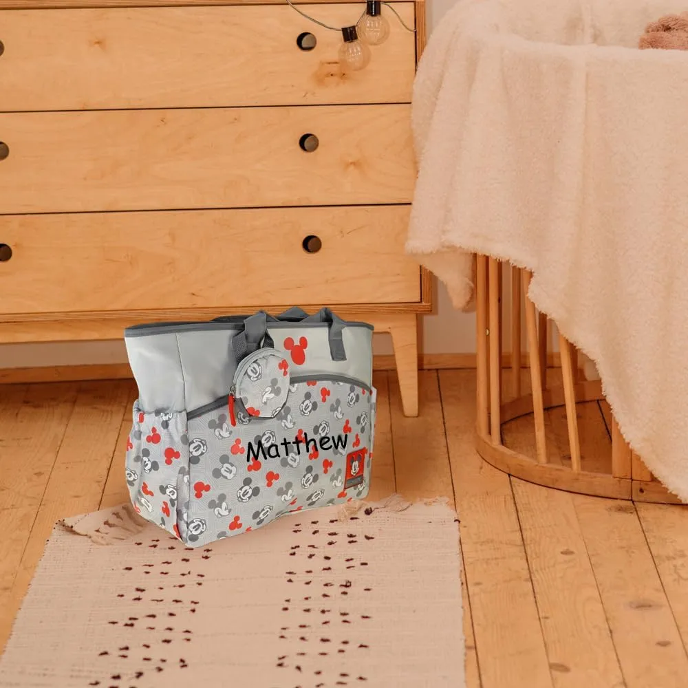 Diaper Bag - Personalized Mickey Mouse - Officially Licensed - Mouse Ears Multi Pocket Diaper Bag Baby Gift Set