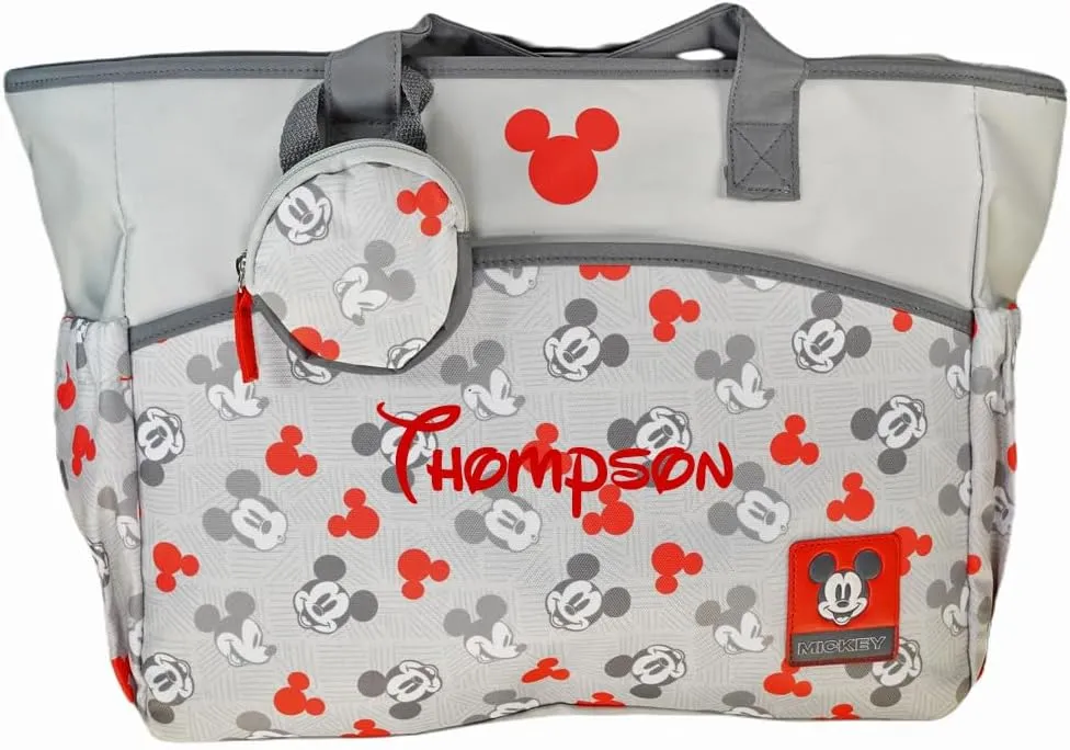 Diaper Bag - Personalized Mickey Mouse - Officially Licensed - Mouse Ears Multi Pocket Diaper Bag Baby Gift Set