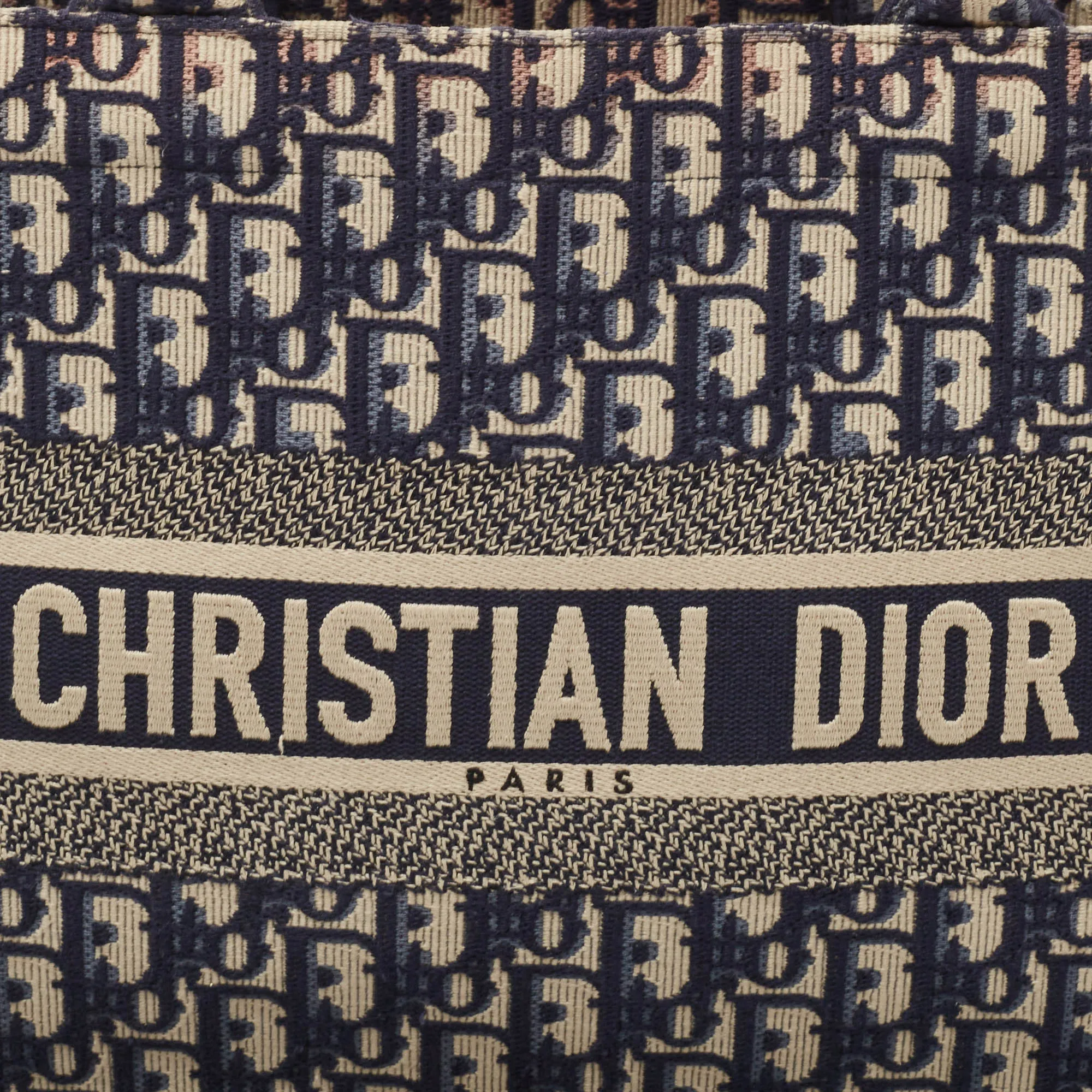 DIOR Navy Blue Oblique Embroidered Canvas Medium Book Tote