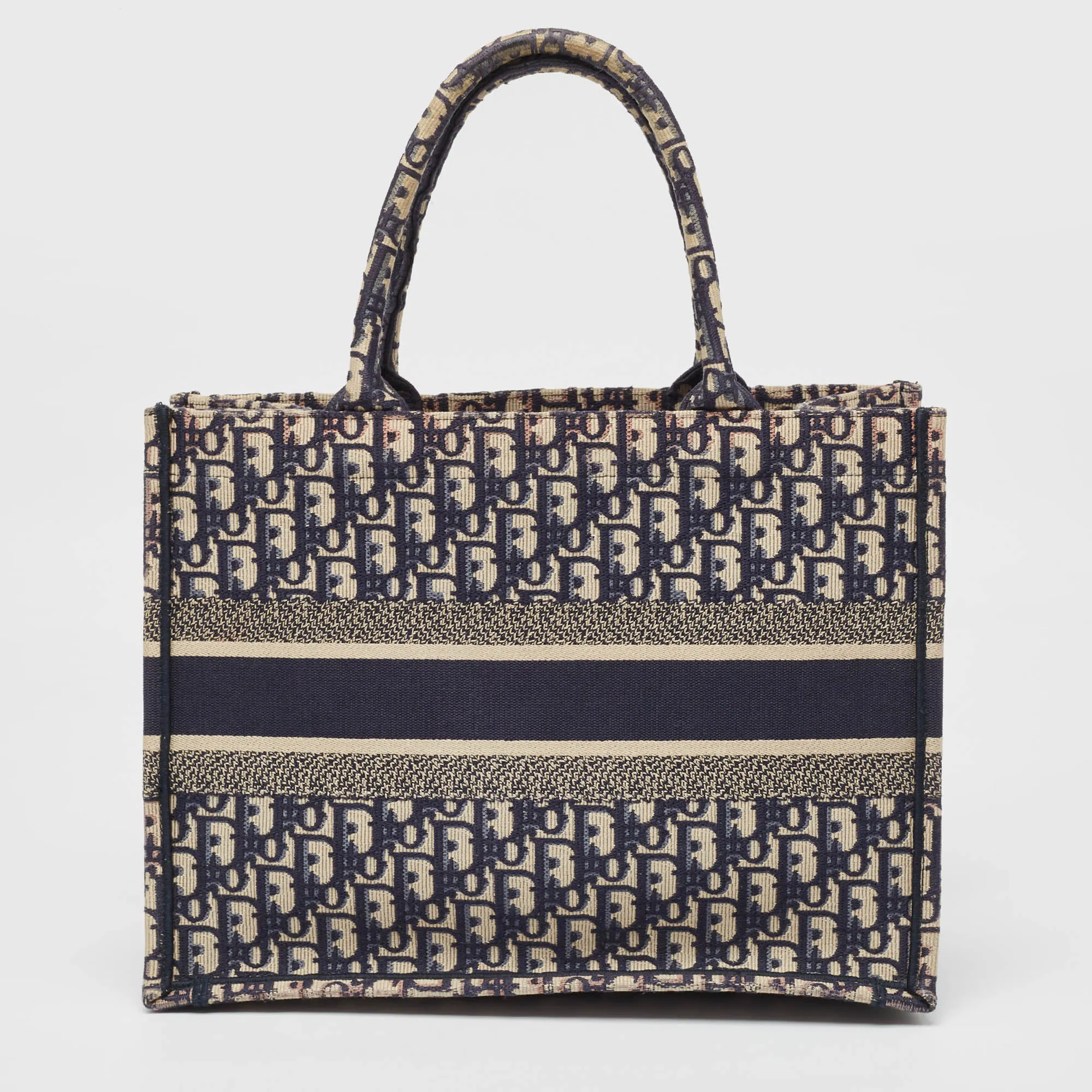 DIOR Navy Blue Oblique Embroidered Canvas Medium Book Tote