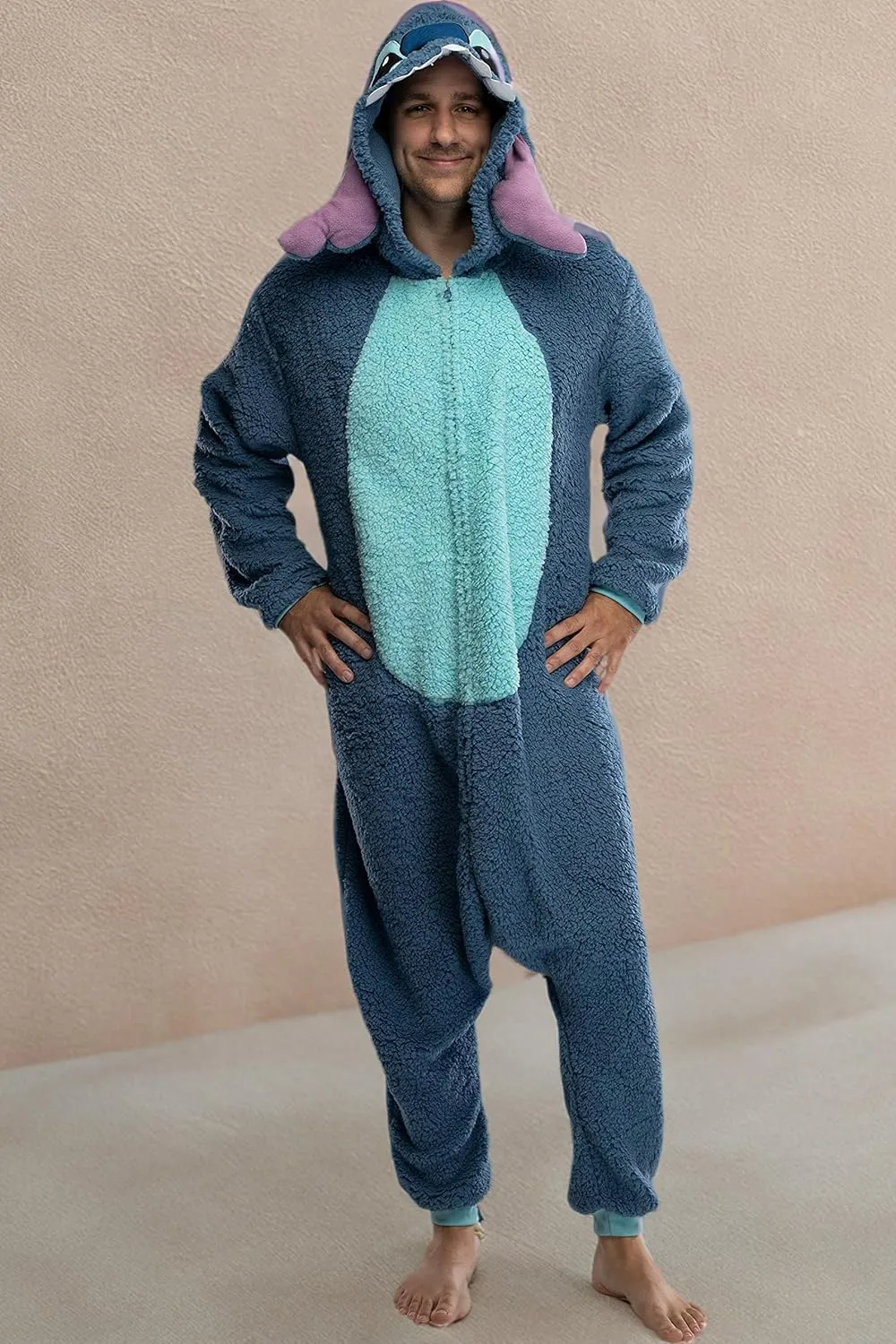 Disney Lilo & Stitch Adult Stitch Kigurumi Cosplay Costume Sherpa Union Suit Pajama Outfit