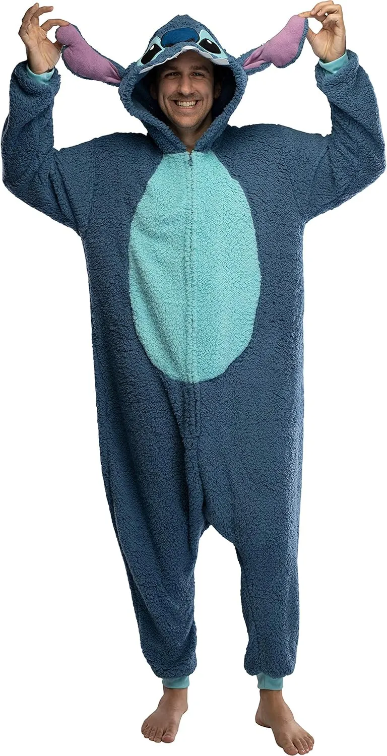 Disney Lilo & Stitch Adult Stitch Kigurumi Cosplay Costume Sherpa Union Suit Pajama Outfit