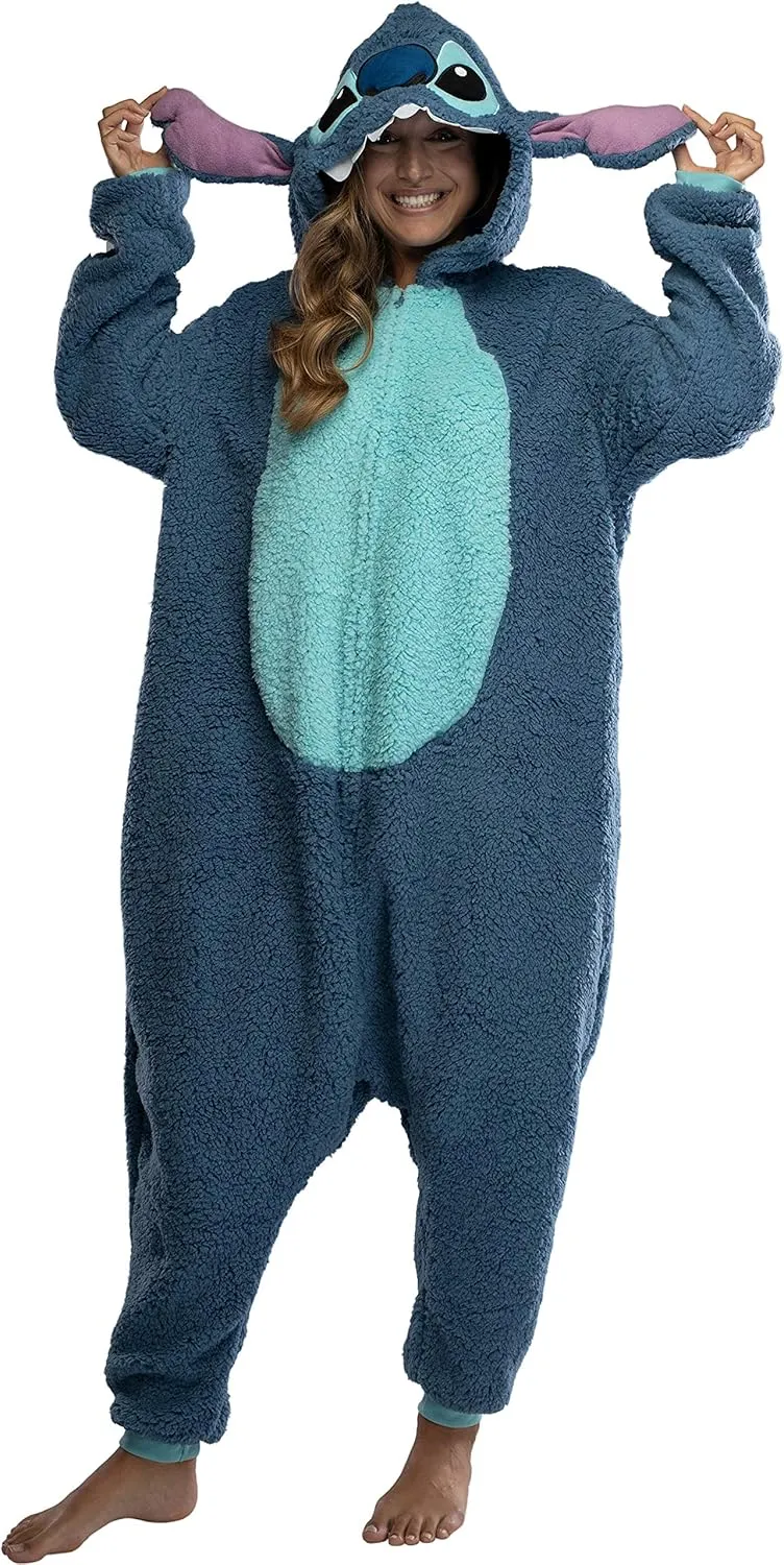 Disney Lilo & Stitch Adult Stitch Kigurumi Cosplay Costume Sherpa Union Suit Pajama Outfit
