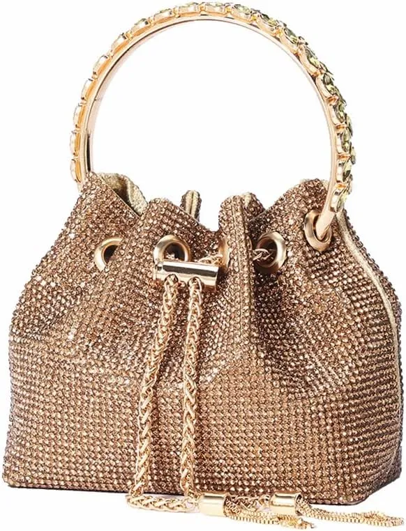 DJBM Women Full Diamonds Bucket Handbag Rhinestone Clutch Purse Evening Clutch for Women Party Prom Cocktail Wedding