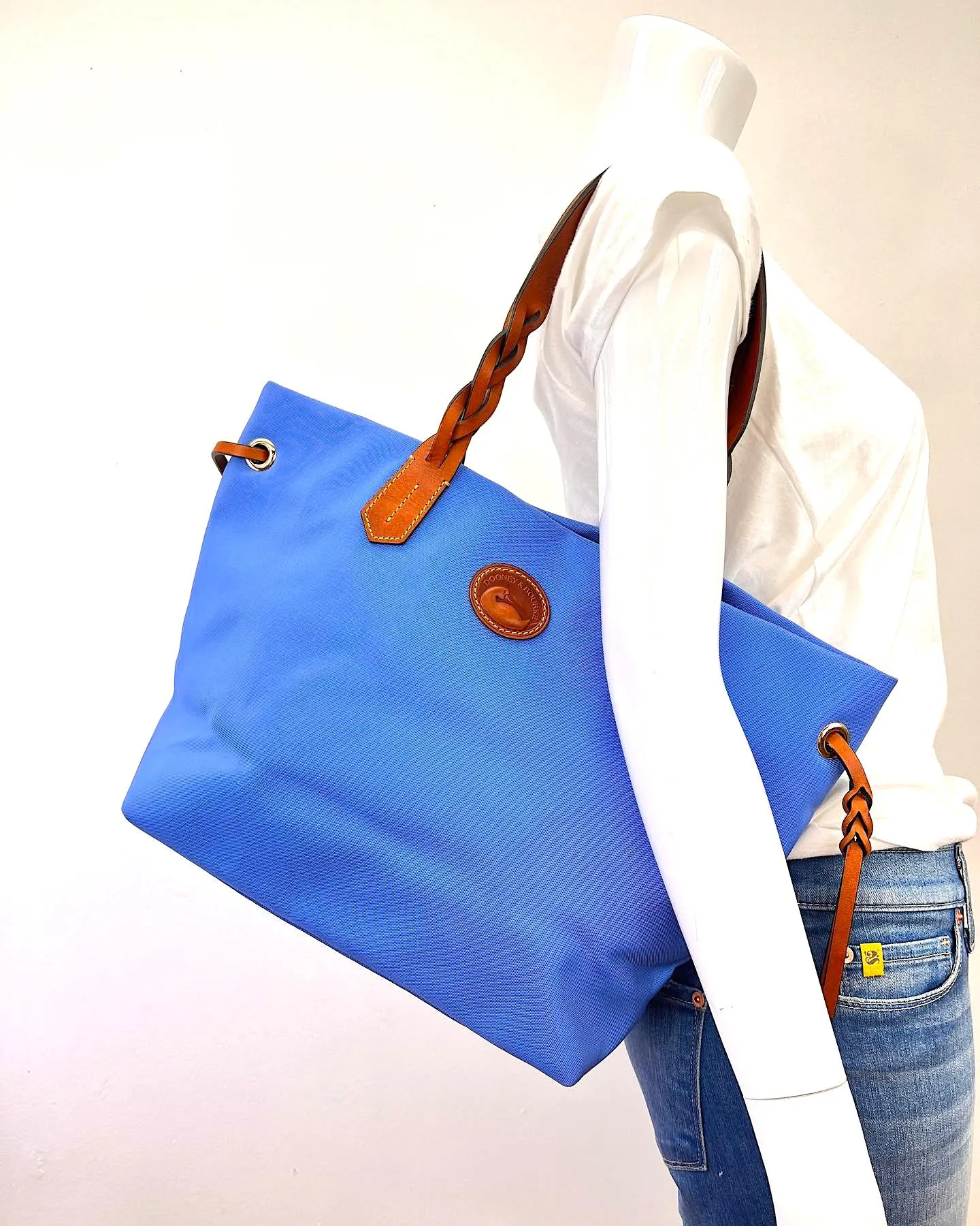 DOONEY & BOURKE CANVAS LEATHER TRIM SHOPPING TOTE BAG