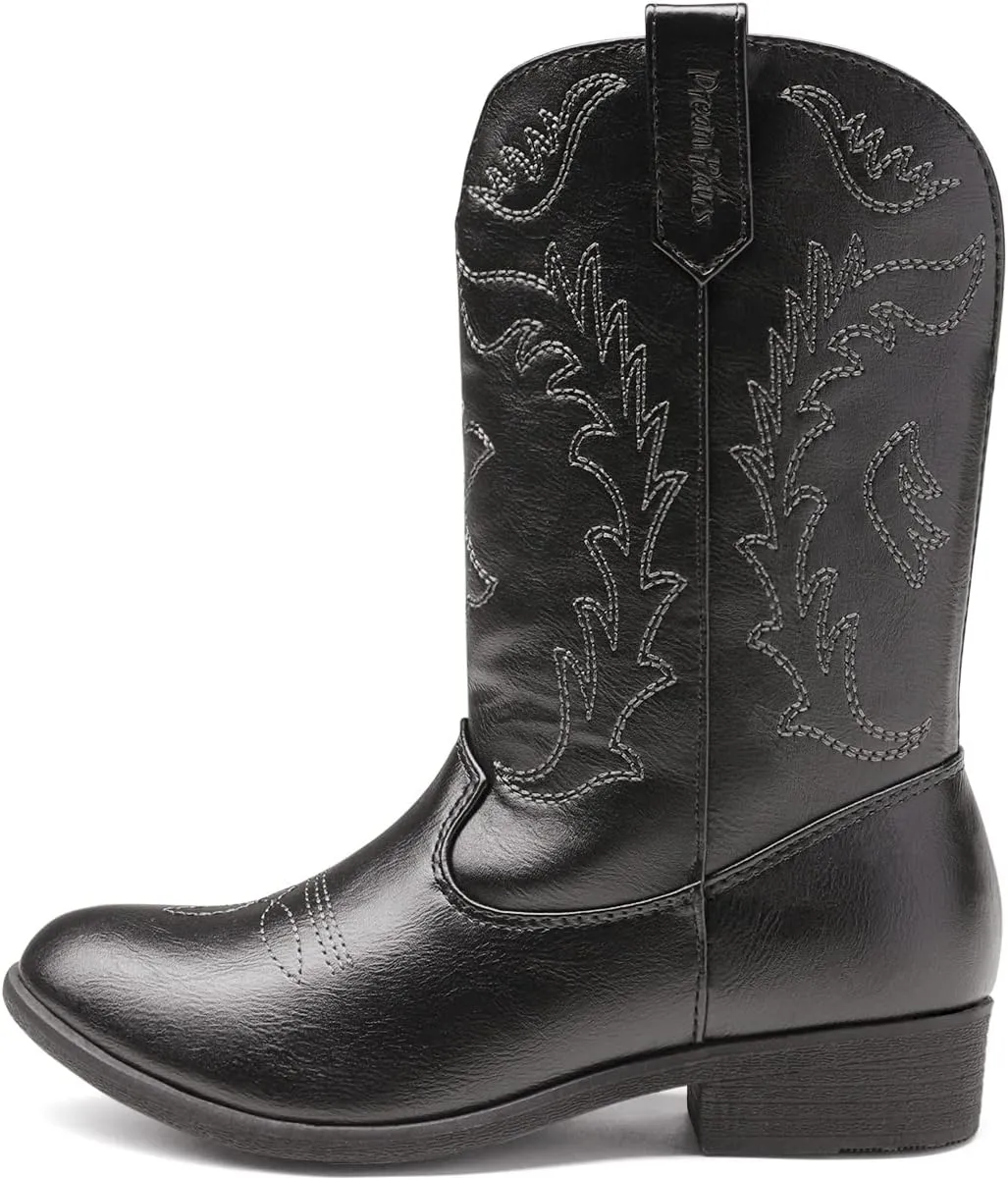 DREAM PAIRS Cowgirl Cowboy Western Boots Girls Mid Calf Riding Shoes Little Kid/Big Kid