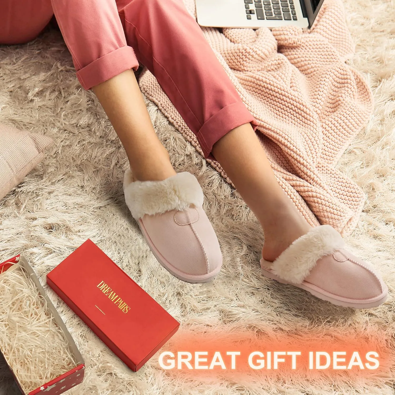 DREAM PAIRS Women's House Slippers Indoor Fuzzy Fluffy Furry Cozy Home Bedroom Comfy Winter Cute Warm Outdoor Shoes FuzzyEasy