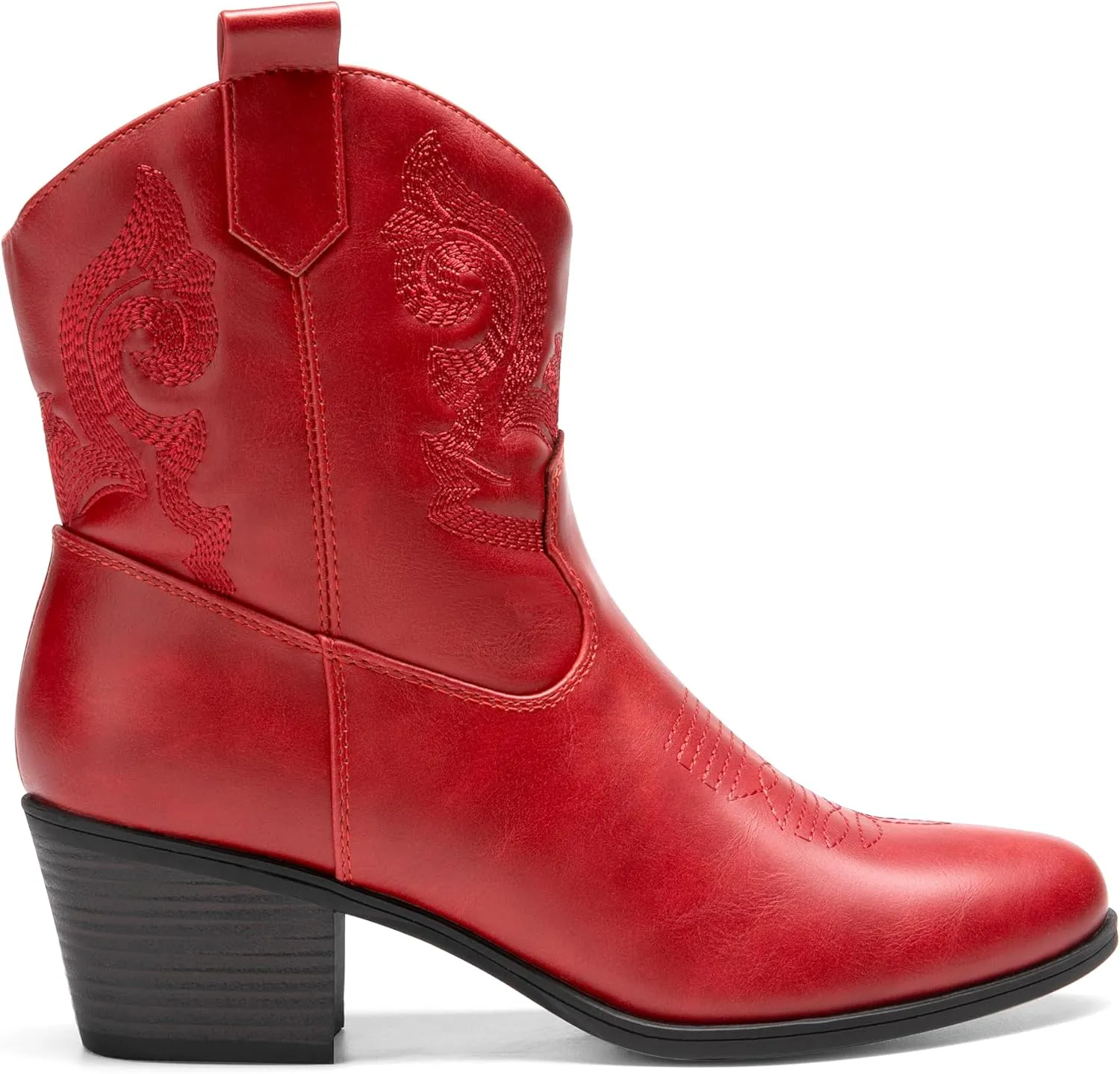 DREAM PAIRS Women's Western Cowboy Cowgirl Embroidered Ankle Boots Fashion Low chunky Heel Round Toe Fall Short Booties Shoes