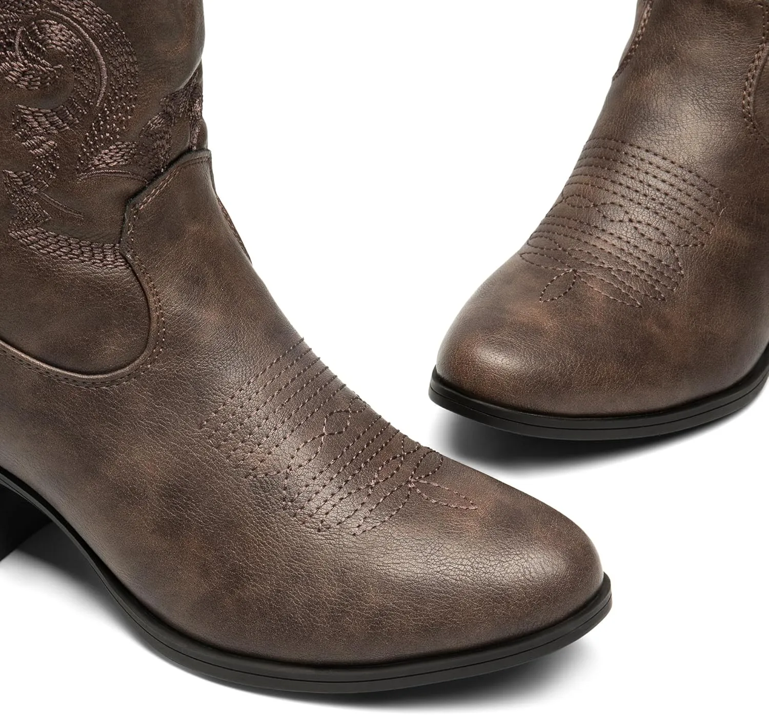 DREAM PAIRS Women's Western Cowboy Cowgirl Embroidered Ankle Boots Fashion Low chunky Heel Round Toe Fall Short Booties Shoes