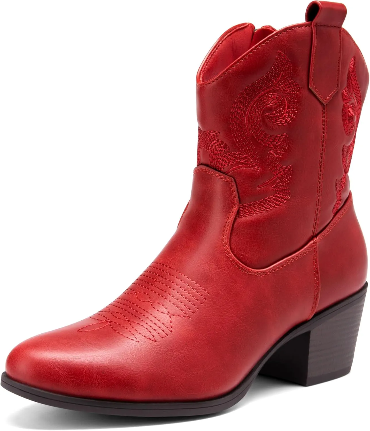DREAM PAIRS Women's Western Cowboy Cowgirl Embroidered Ankle Boots Fashion Low chunky Heel Round Toe Fall Short Booties Shoes