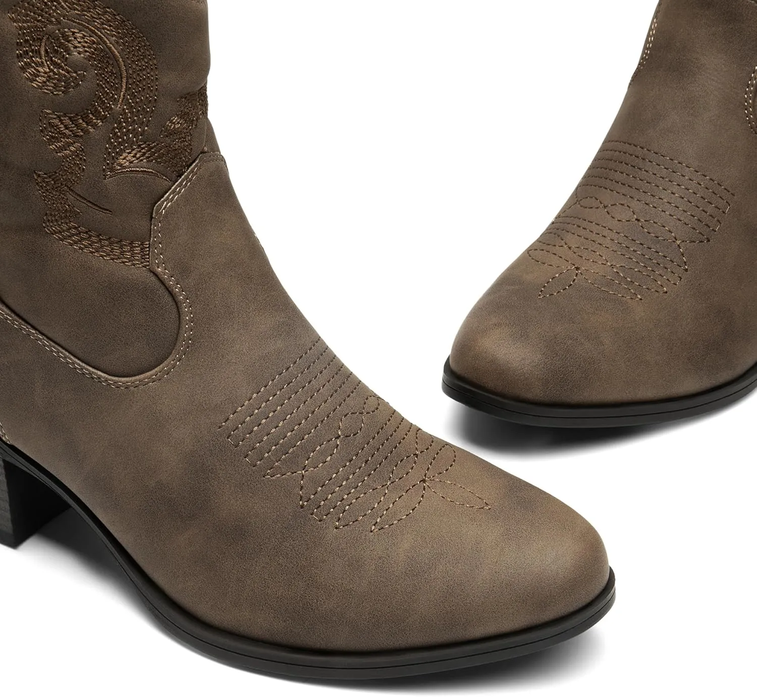 DREAM PAIRS Women's Western Cowboy Cowgirl Embroidered Ankle Boots Fashion Low chunky Heel Round Toe Fall Short Booties Shoes
