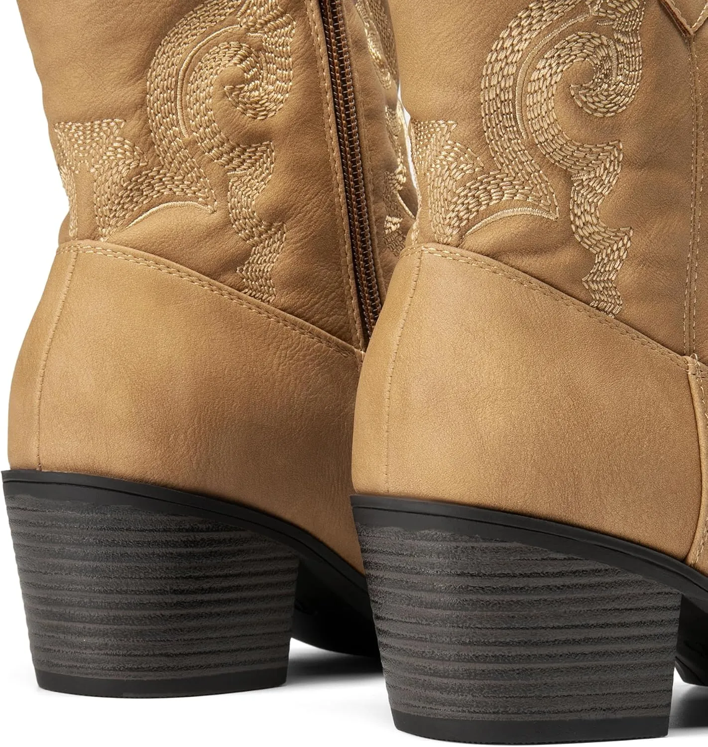 DREAM PAIRS Women's Western Cowboy Cowgirl Embroidered Ankle Boots Fashion Low chunky Heel Round Toe Fall Short Booties Shoes