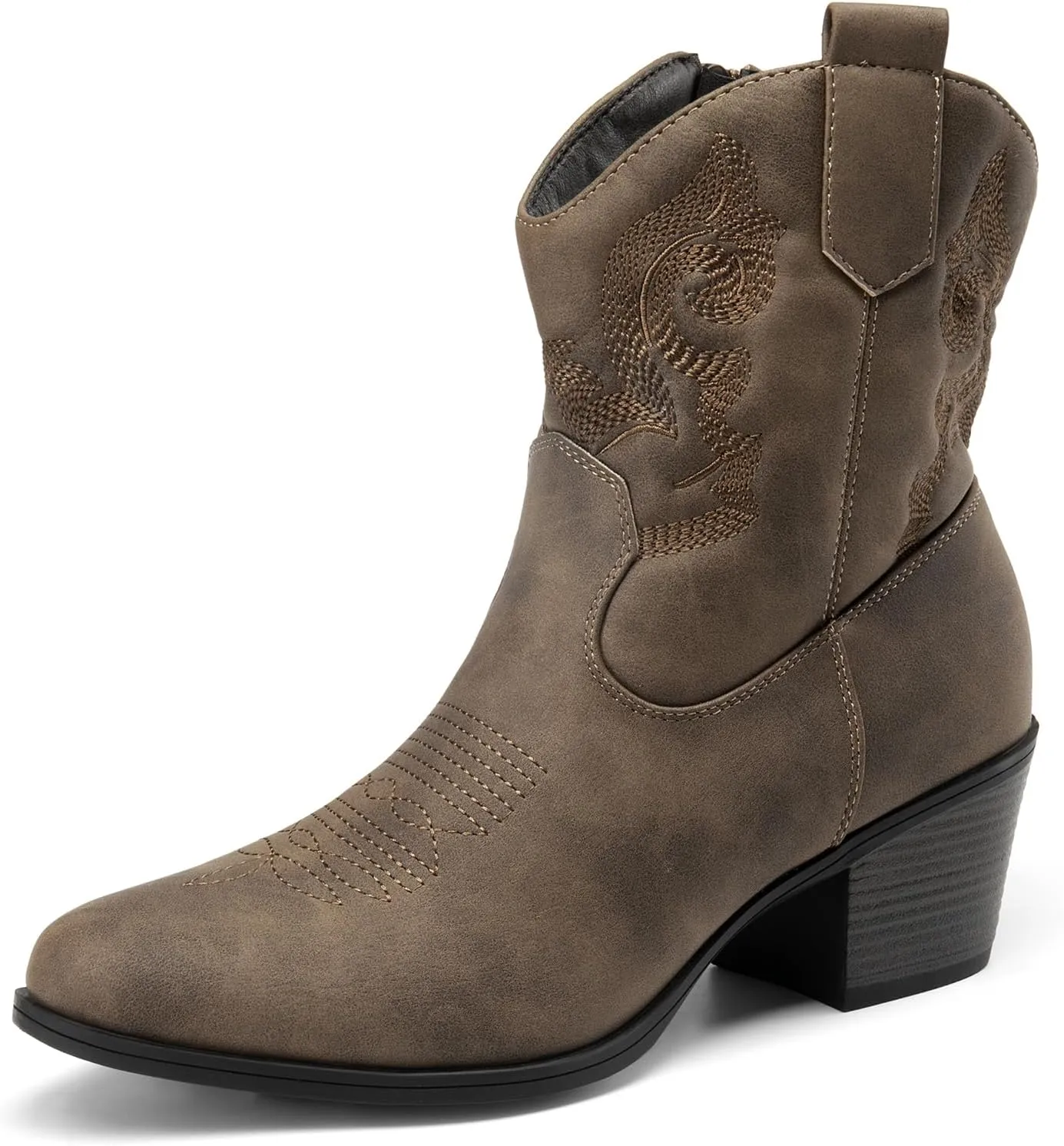 DREAM PAIRS Women's Western Cowboy Cowgirl Embroidered Ankle Boots Fashion Low chunky Heel Round Toe Fall Short Booties Shoes