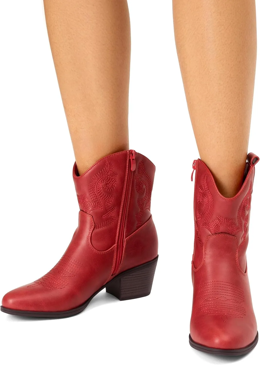 DREAM PAIRS Women's Western Cowboy Cowgirl Embroidered Ankle Boots Fashion Low chunky Heel Round Toe Fall Short Booties Shoes