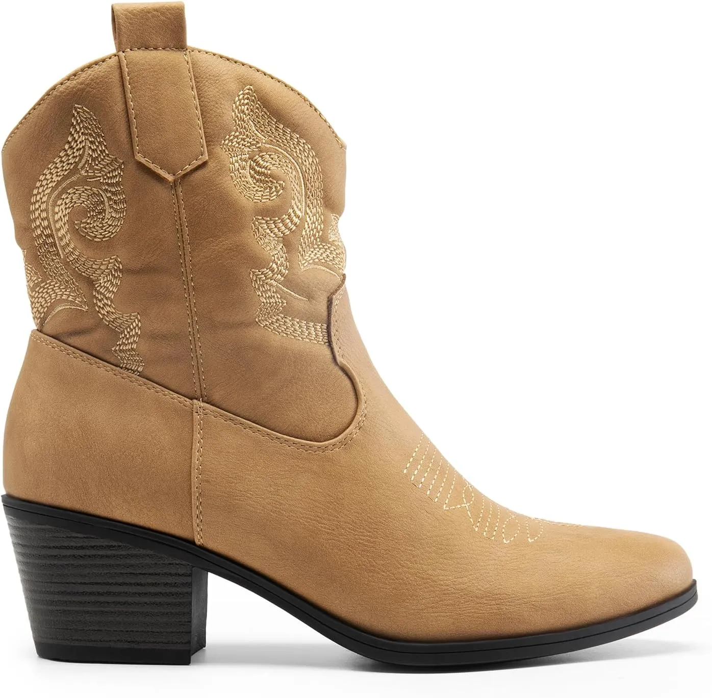 DREAM PAIRS Women's Western Cowboy Cowgirl Embroidered Ankle Boots Fashion Low chunky Heel Round Toe Fall Short Booties Shoes