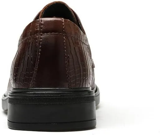 Dress Shoes for Men Lace Up Round Burnished Toe Patchwork Leather Crocodile Print Derby Shoes Rubber Sole Slip Resistant Block Heel Prom