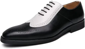 Dress Shoes for Men Lace Up Two Tone Square Toe Brogue Embossed Wing tip Vegan Leather Block Heel Anti-Slip Resistant Non Slip Rubber Sole Prom