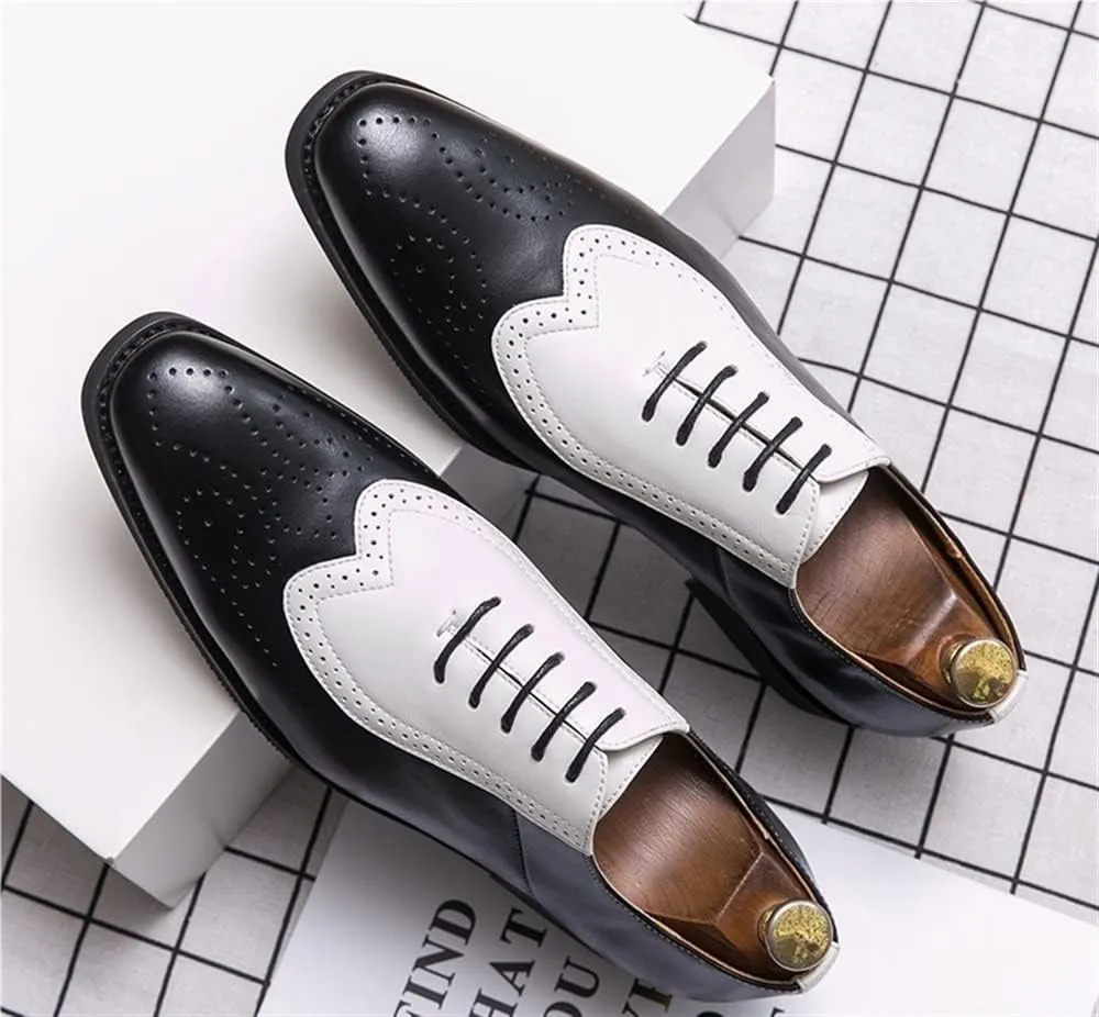 Dress Shoes for Men Lace Up Two Tone Square Toe Brogue Embossed Wing tip Vegan Leather Block Heel Anti-Slip Resistant Non Slip Rubber Sole Prom