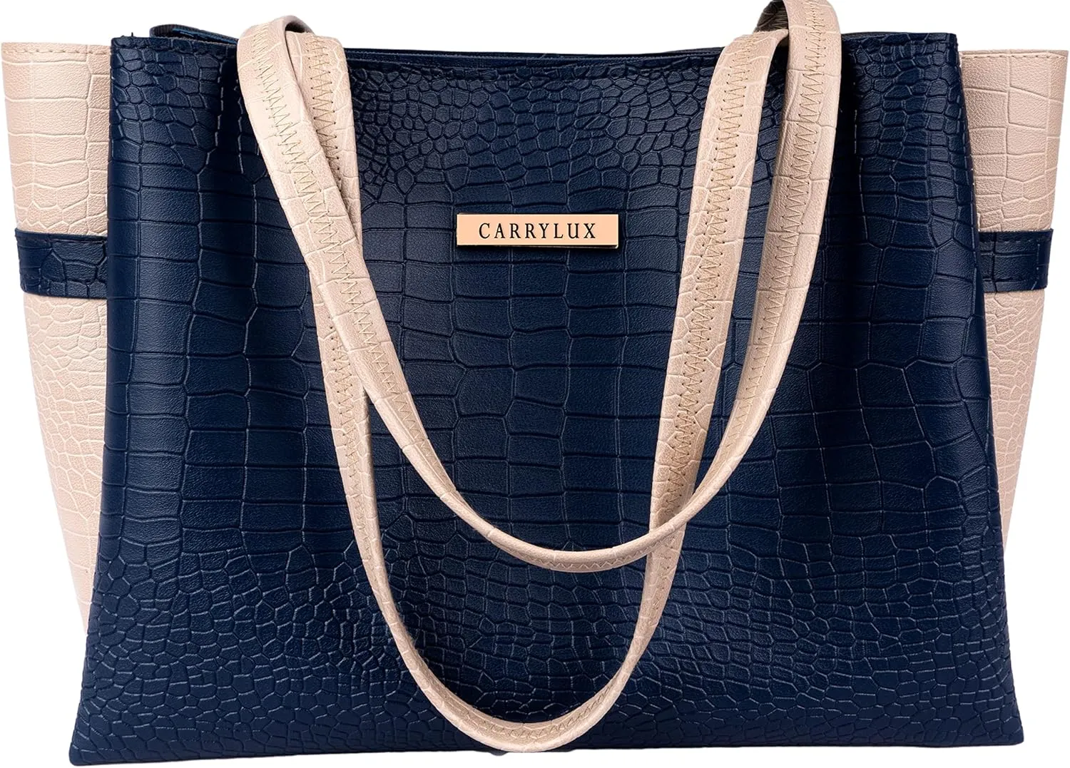 Dual Tone Large Capacity Croco Pattern Tote Handbags Purses Shoulder Bag For Womens