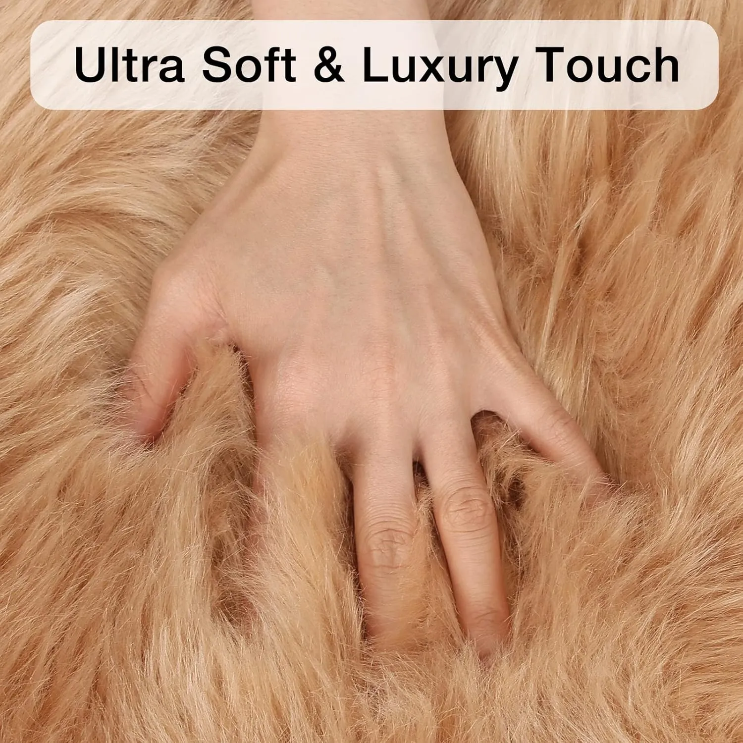 duduta Beige Sheepskin Throw Rugs 2x3 ft, Fluffy Shag Faux Fur Chair Seat Covers Washable Room Decor