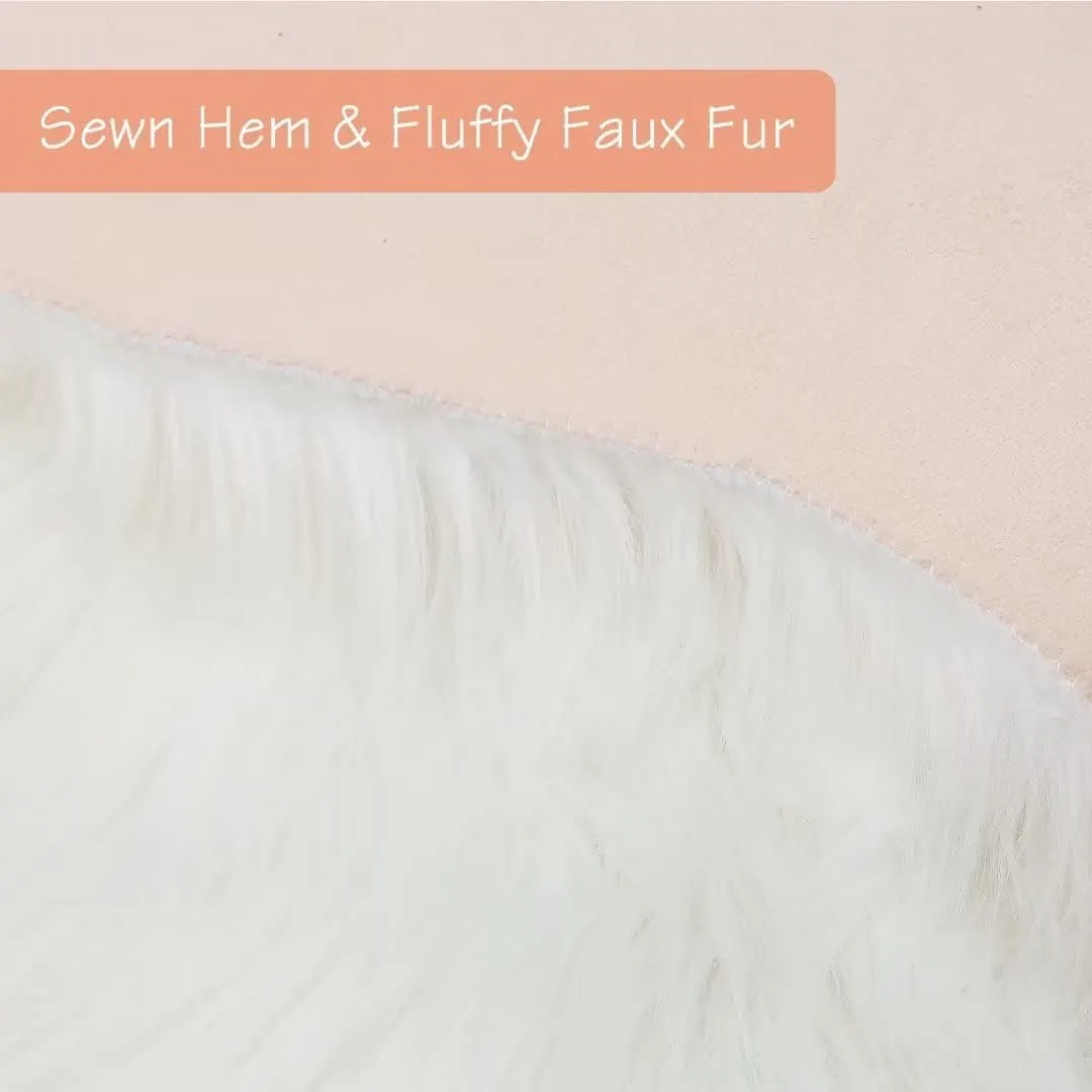 duduta Small White Faux Sheepskin Throw Rug 2x3 ft, Fluffy Shag Fur Chair Cover Washable