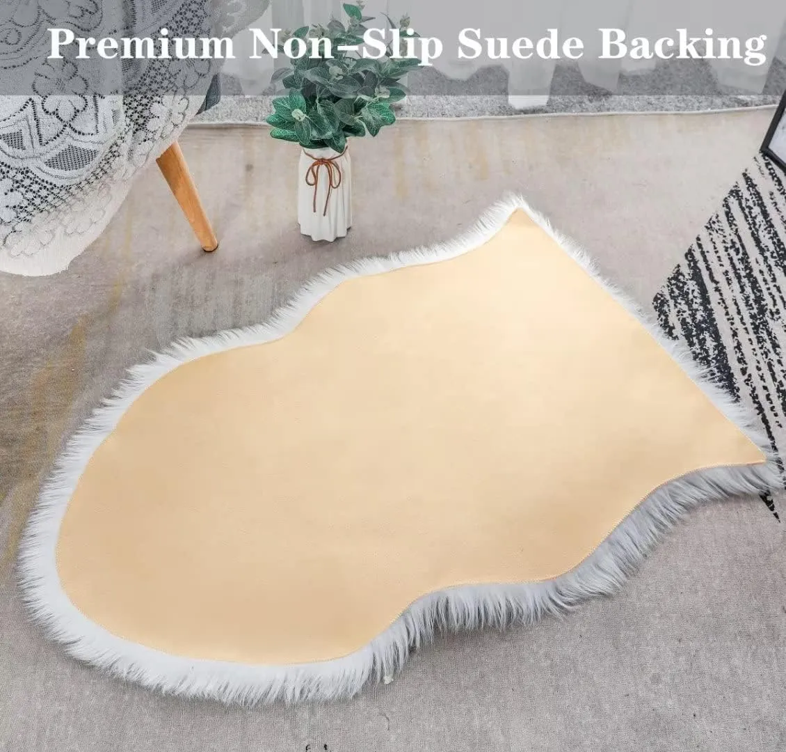 duduta Small White Faux Sheepskin Throw Rug 2x3 ft, Fluffy Shag Fur Chair Cover Washable