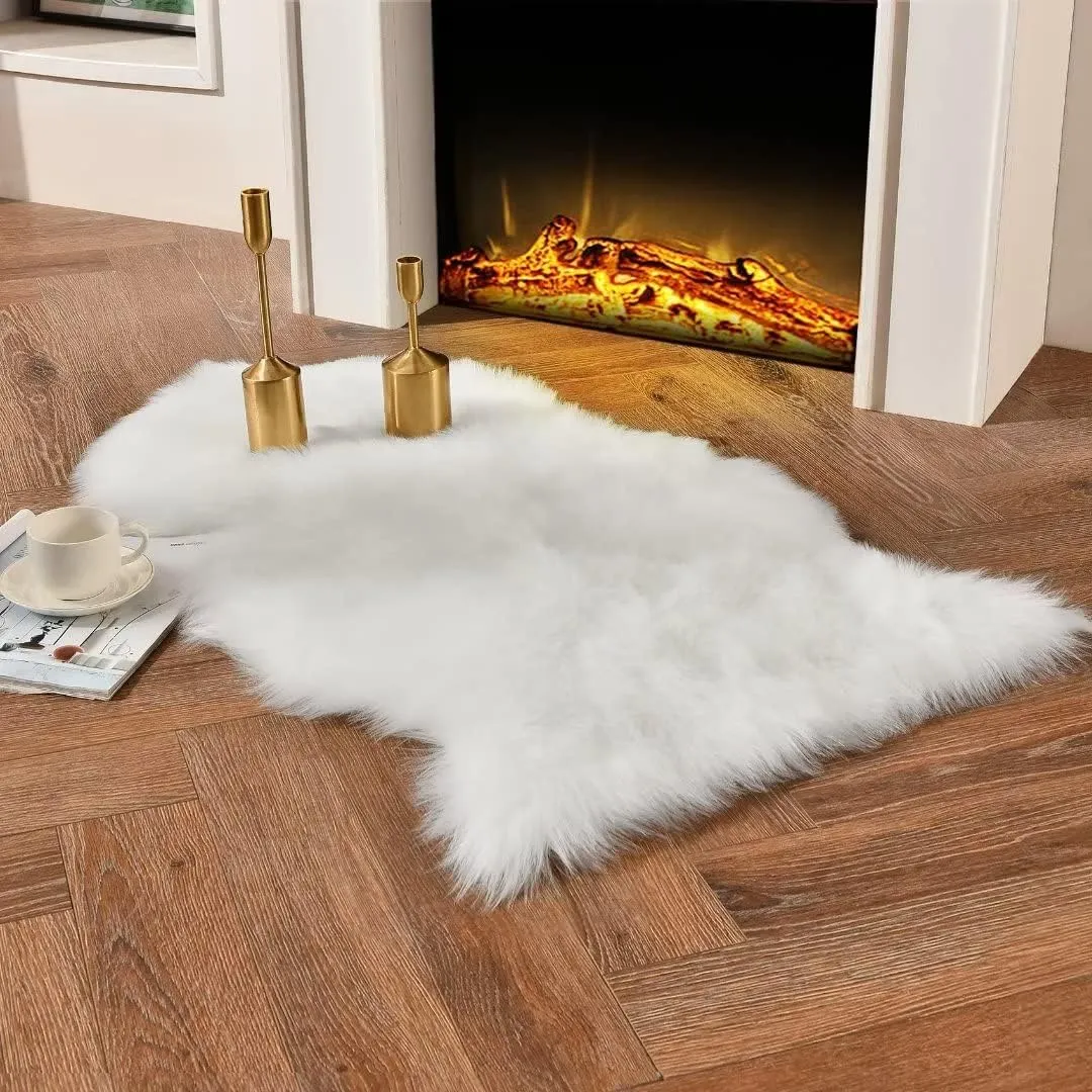 duduta Small White Faux Sheepskin Throw Rug 2x3 ft, Fluffy Shag Fur Chair Cover Washable