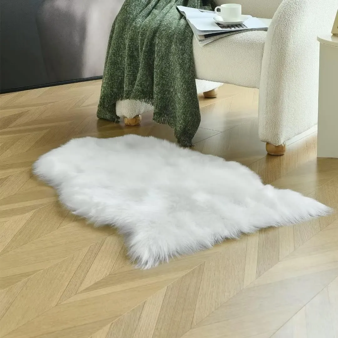 duduta Small White Faux Sheepskin Throw Rug 2x3 ft, Fluffy Shag Fur Chair Cover Washable