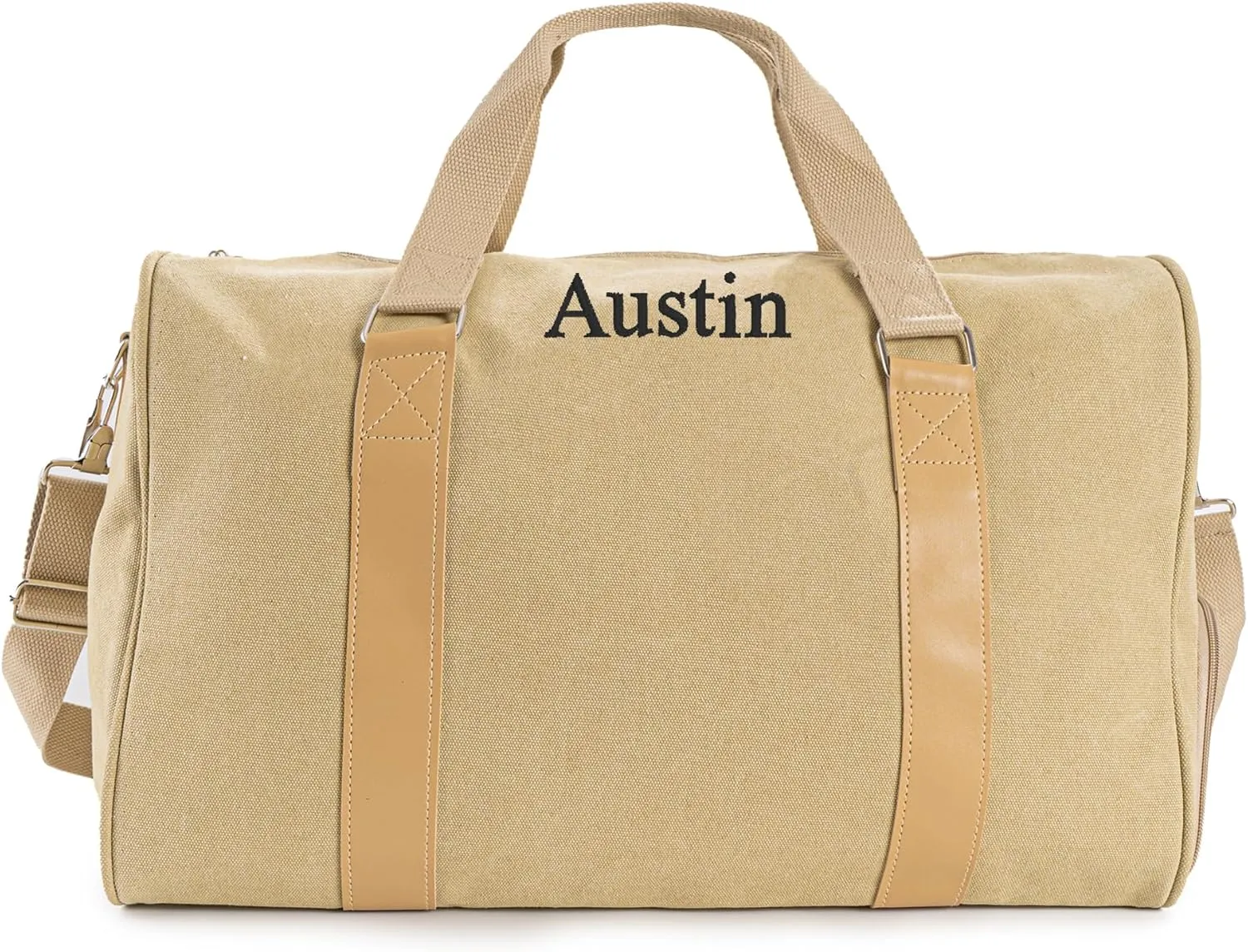 Duffle Bag for Men Boys | Personalized Travel Overnight Bags with Embroidered Name | Canvas Weekender Duffle Bag with Shoe Compartment | Best Custom Men Gift for Groomsmen Father (Khaki)