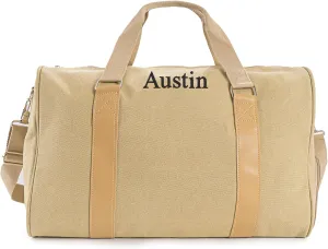 Duffle Bag for Men Boys | Personalized Travel Overnight Bags with Embroidered Name | Canvas Weekender Duffle Bag with Shoe Compartment | Best Custom Men Gift for Groomsmen Father (Khaki)