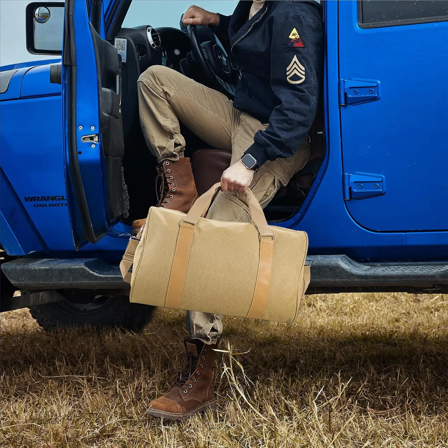 Duffle Bag for Men Boys | Personalized Travel Overnight Bags with Embroidered Name | Canvas Weekender Duffle Bag with Shoe Compartment | Best Custom Men Gift for Groomsmen Father (Khaki)