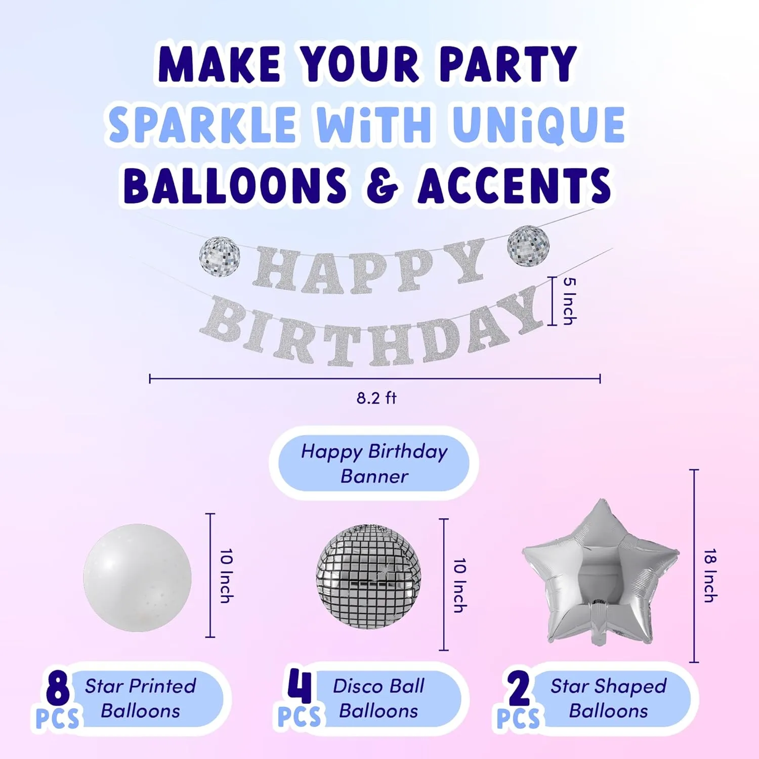 ecoZen Disco Birthday Decorations Set - Sparkly Themed Supplies with Disco Ball Decor, Iridescent Balloons, Tableware, Flatware, Cupcake Liners, Table Cover, Happy Birthday Banner, Party Favor Bags