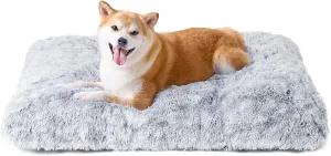 EHEYCIGA Fluffy Dog Crate Bed for Large Dogs, Plush Faux Fur Pad, Calming Anti Anxiety Large Bed, Washable Soft Warm Dog Crate Mat with Non-Slip Bottom