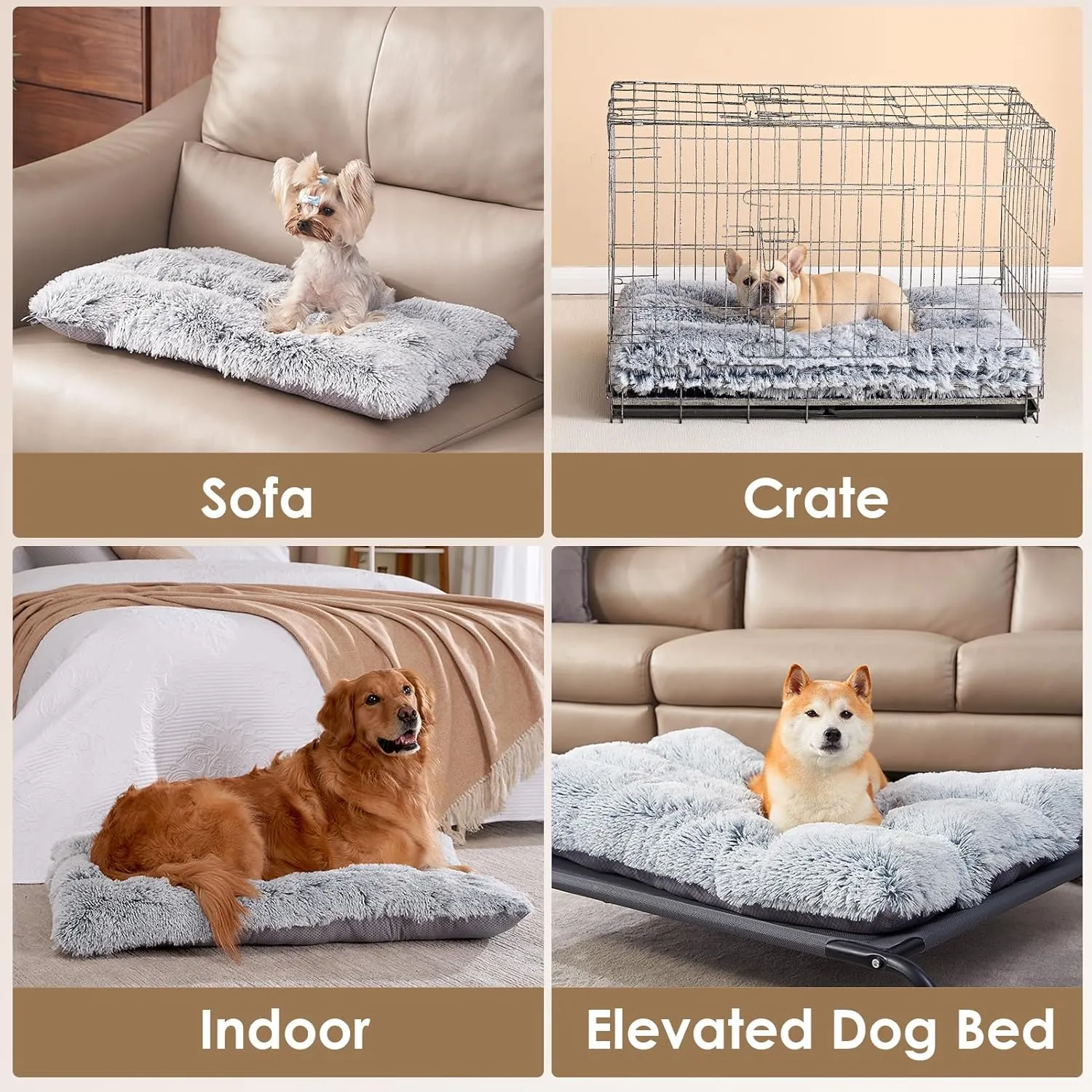 EHEYCIGA Fluffy Dog Crate Bed for Large Dogs, Plush Faux Fur Pad, Calming Anti Anxiety Large Bed, Washable Soft Warm Dog Crate Mat with Non-Slip Bottom