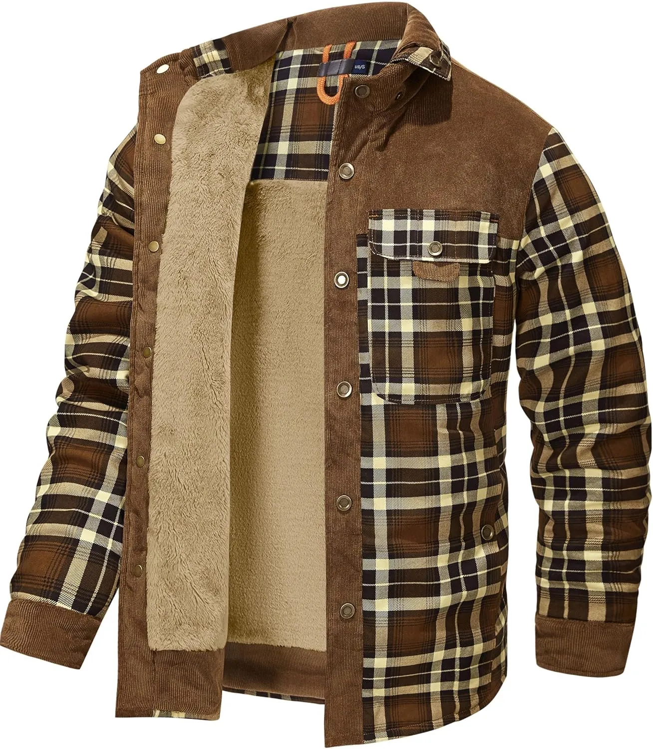 Eisctnd Men's Sherpa Lined Flannel Jacket Outdoor Long Sleeve Plaid Fleece Shirt Warm Casual Button Down Coat