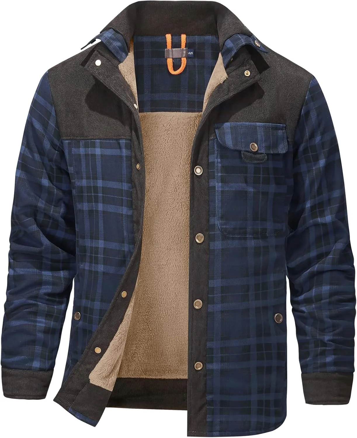 Eisctnd Men's Sherpa Lined Flannel Jacket Outdoor Long Sleeve Plaid Fleece Shirt Warm Casual Button Down Coat