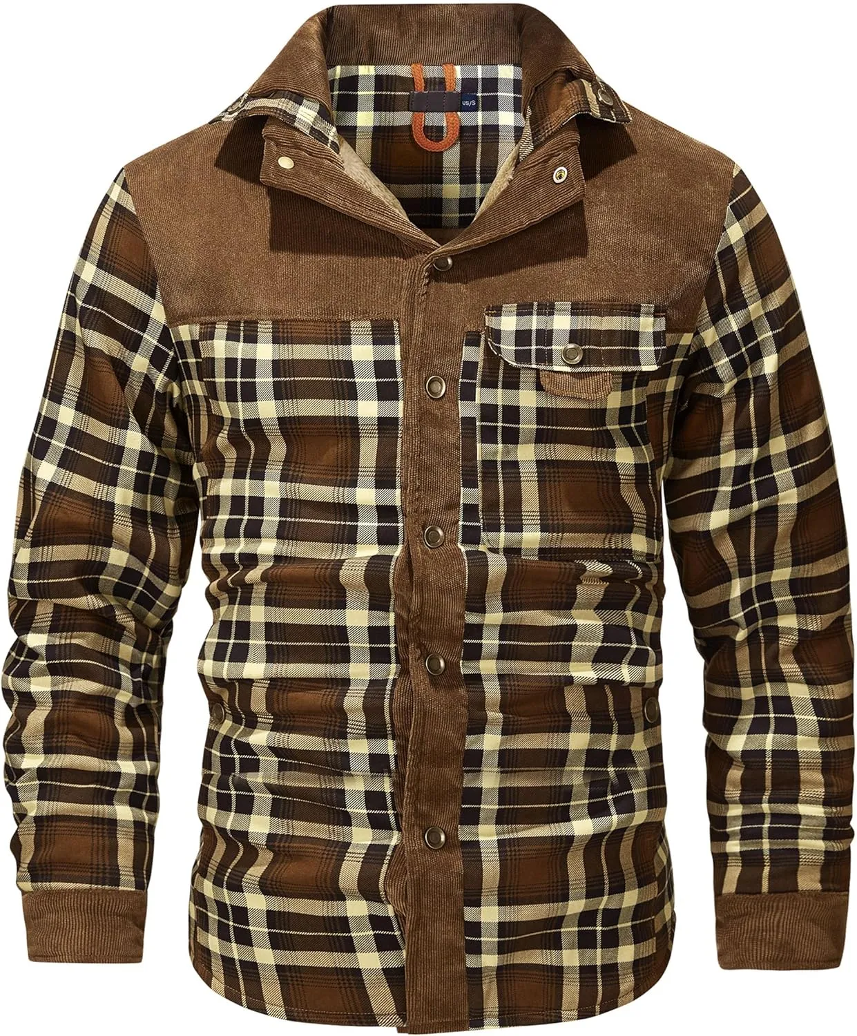 Eisctnd Men's Sherpa Lined Flannel Jacket Outdoor Long Sleeve Plaid Fleece Shirt Warm Casual Button Down Coat